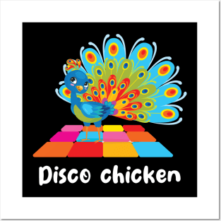 Disco chicken funny peacock (on dark colors) Posters and Art